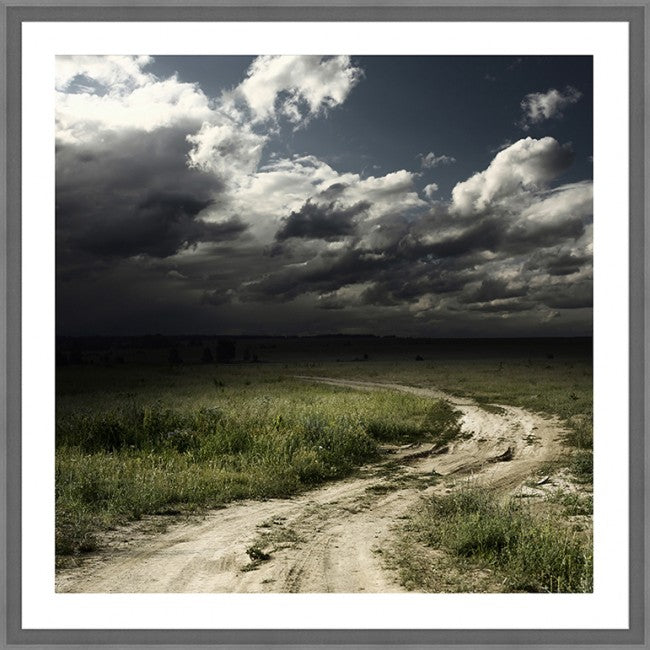 Road In Field with Stormy Clouds - Framed Art   $595.00