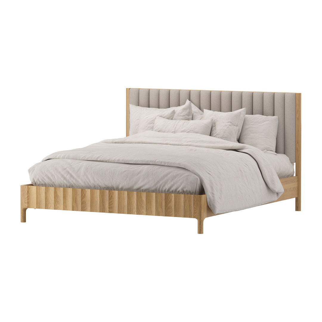 Bondi Oak/Fabric Fluted Bed - King