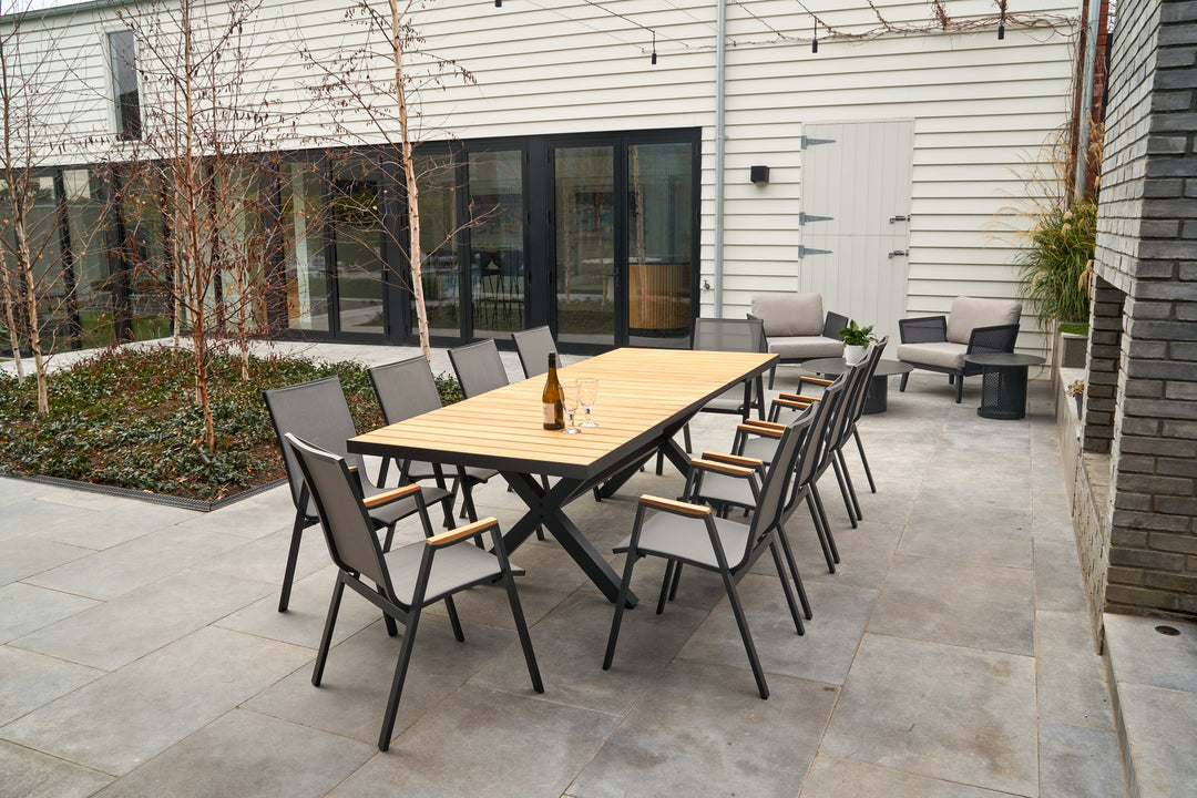 Santiago extention table with 8 or 10 Austin sling chairs