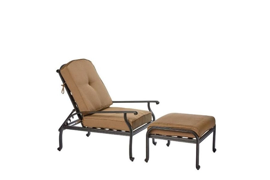 Traditional Cast Aluminum Chaise Chair & Ottoman with Cushions