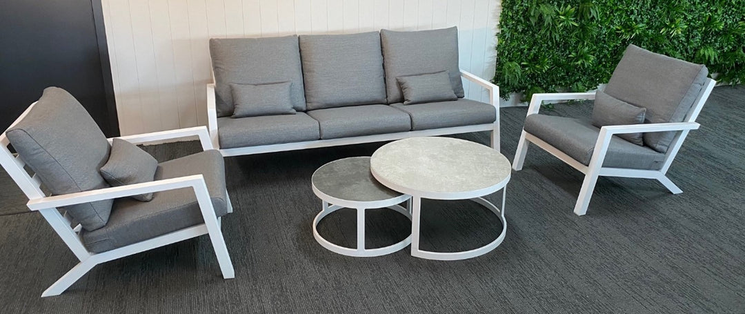 Venus White Outdoor Lounge Setting with 2 Nest Coffee Tables